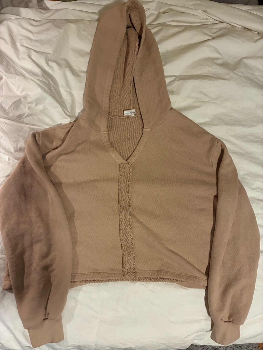 Project Social T Cropped V‑Neck Hoodie in Dusty Taupe